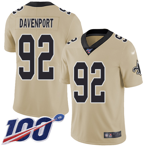 Men New Orleans Saints Limited Gold Marcus Davenport Jersey NFL Football #92 100th Season Inverted Legend Jersey->new orleans saints->NFL Jersey